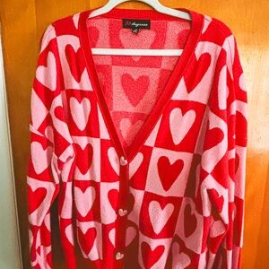 Women's Red and Pink Heart Sweater